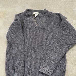 Eddie Bauer Men's Button 3/4 Sweater. Mixed Dark and Light Brown, Tan threads.